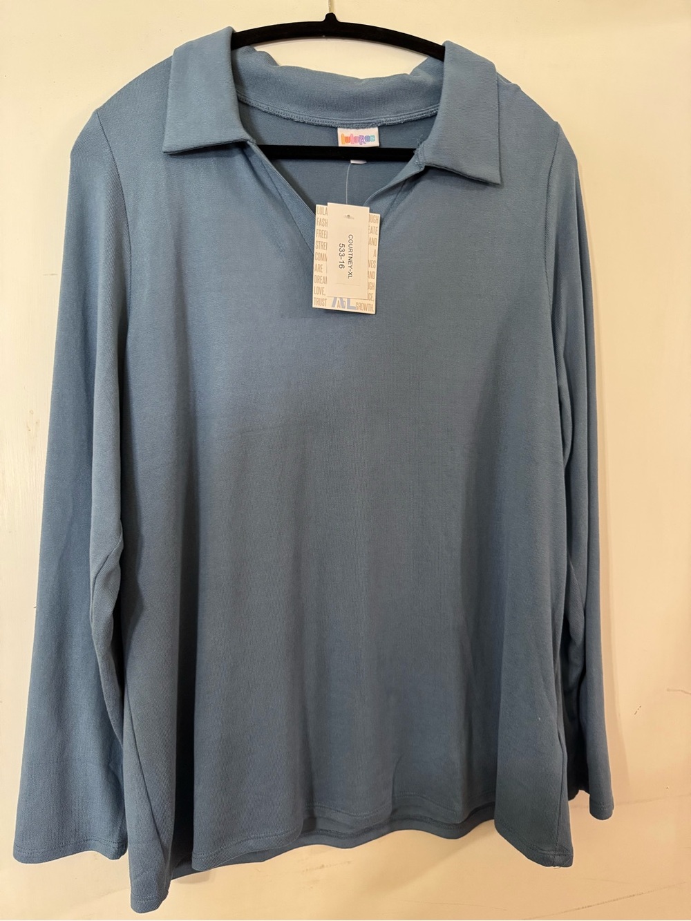 NWT LuLaRoe Dusty Blue Long Sleeve Polo Top